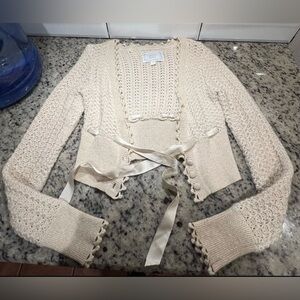 Limited Too Cream Knit Cardigan with Ribbon Tie